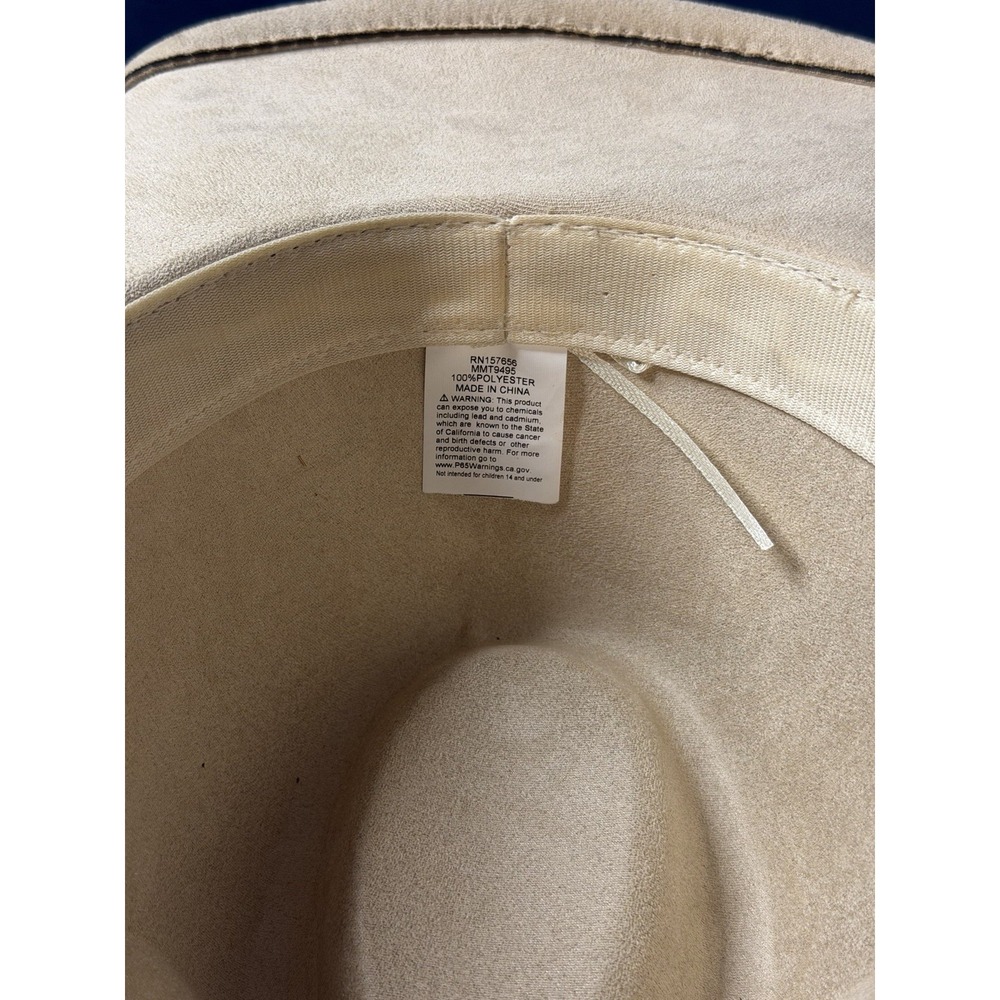Faux Suede Cowboy Hat Beige Floral Embroidery Western Tassel Boho Large - Picture 4 of 5